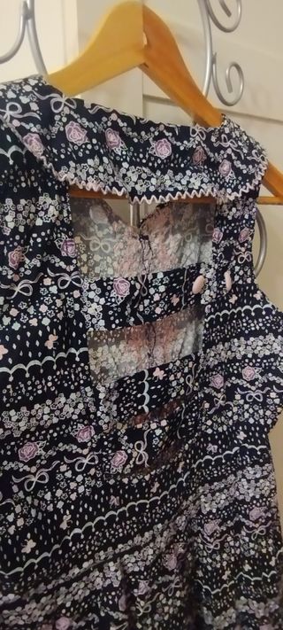 Vestido flores negro y rosa