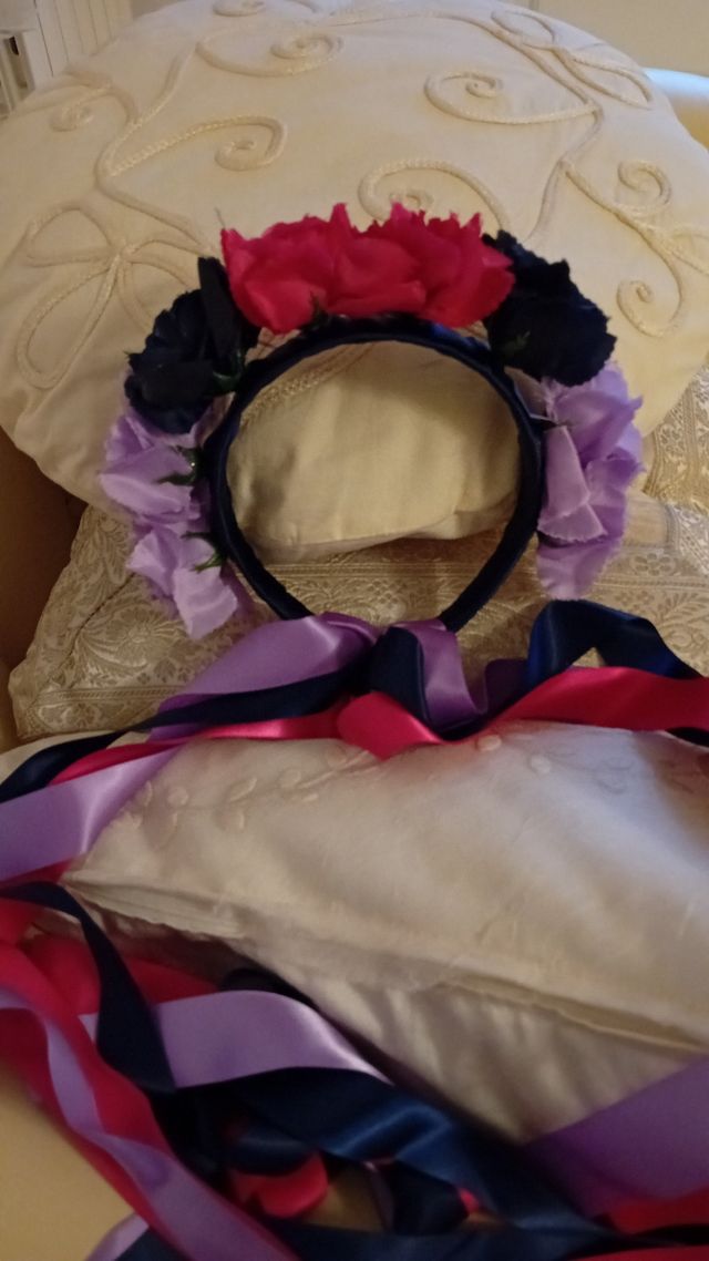 Fascia capelli fiori lilla-rosa fucsia e blu