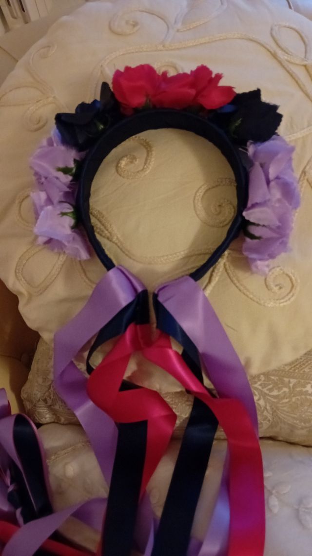 Fascia capelli fiori lilla-rosa fucsia e blu