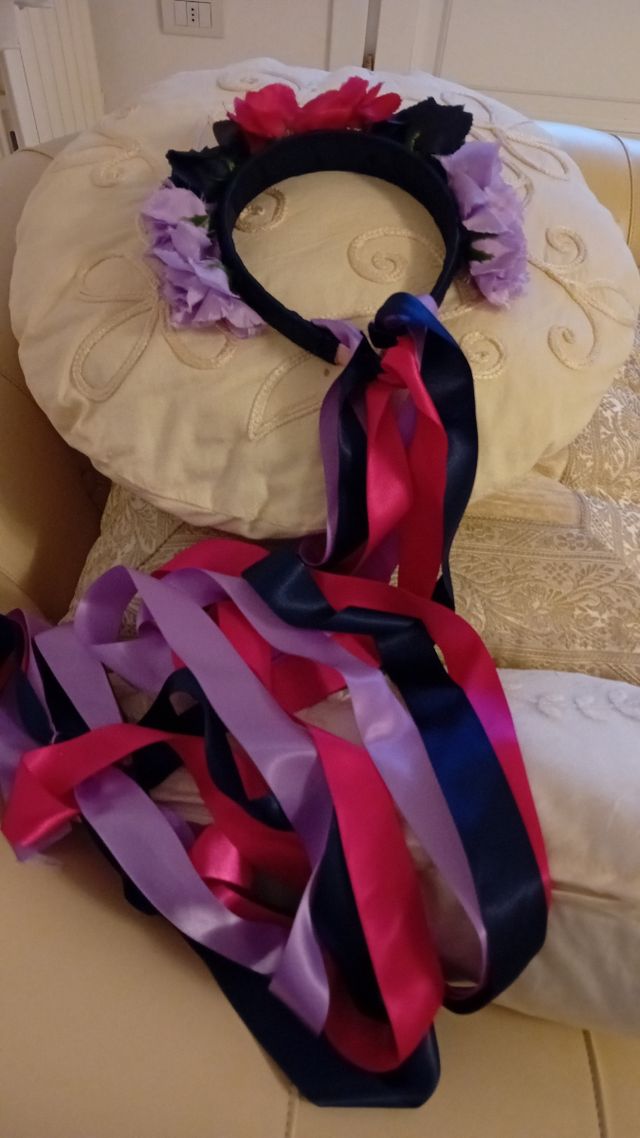 Fascia capelli fiori lilla-rosa fucsia e blu