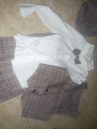 Traje niño paje marrón blanco