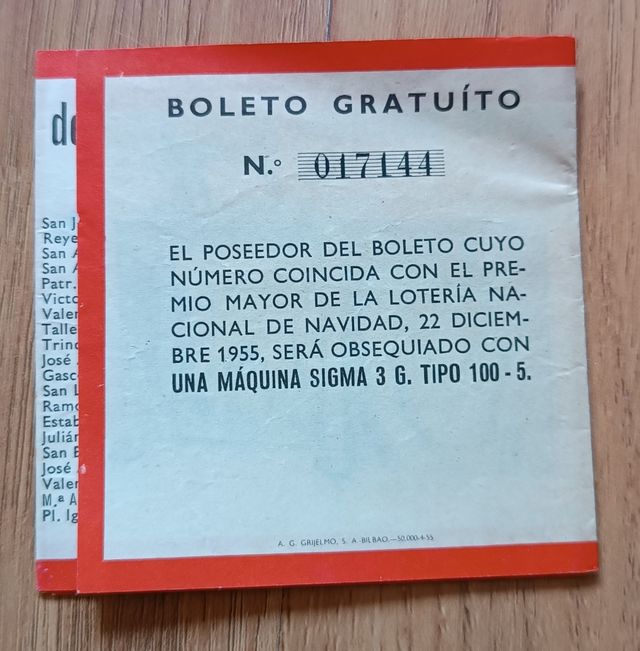 Boleto Sigma Lotería Navidad 1955