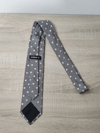 Corbata Strellson de seda gris con lunares blancos