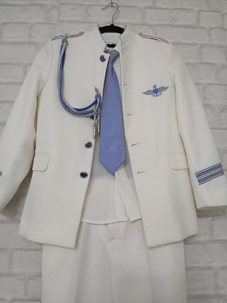 Traje comunión niño, blanco-azul, 8-9 años