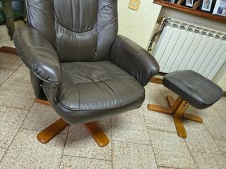 Sillón relax marrón piel + reposapiés