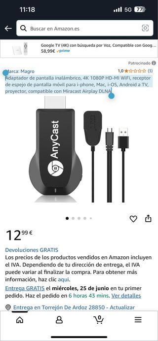 Adaptador Magro 4K 1080p HD-MI Inalámbrico