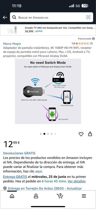 Adaptador Magro 4K 1080p HD-MI Inalámbrico