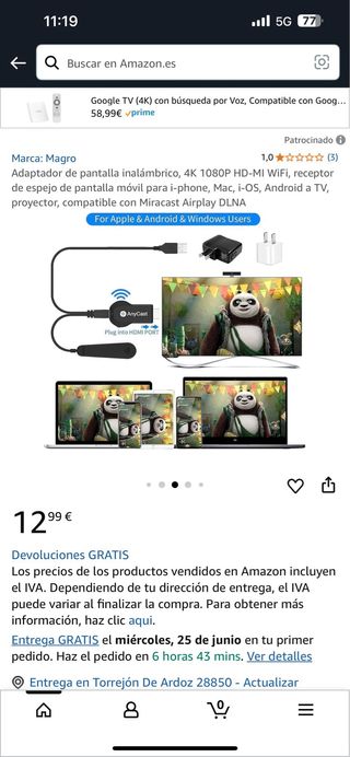 Adaptador Magro 4K 1080p HD-MI Inalámbrico