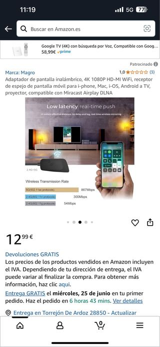 Adaptador Magro 4K 1080p HD-MI Inalámbrico