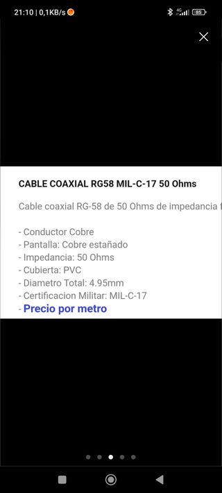 Cable coaxial RG-58 50 Ohm