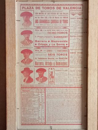 Cartel Taurino Valencia 1933