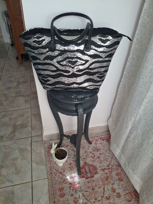 Bolso playa lentejuelas negro plata