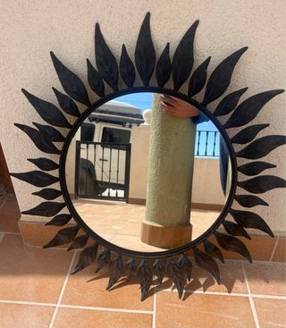 Espejo redondo vintage estilo sol  hierro oxidado