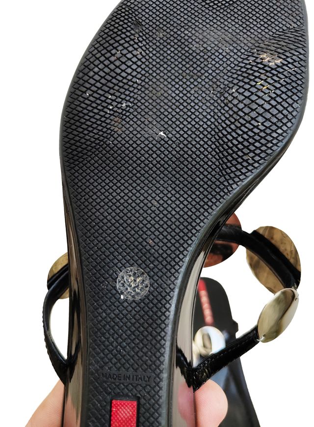 Prada Vintage Leather Flip-flop Metal Medals Logo