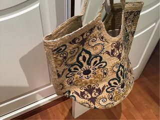 Bolso rafia natural con dibujos