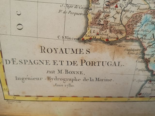 Mappa Spagna & Portogallo - Bonne 1780
