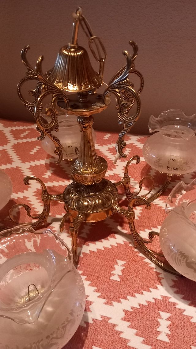 Lampara techo vintage dorada 5 brazos