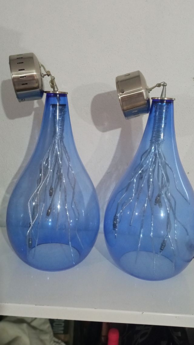 2 lampade in cristallo blu con lampadine
