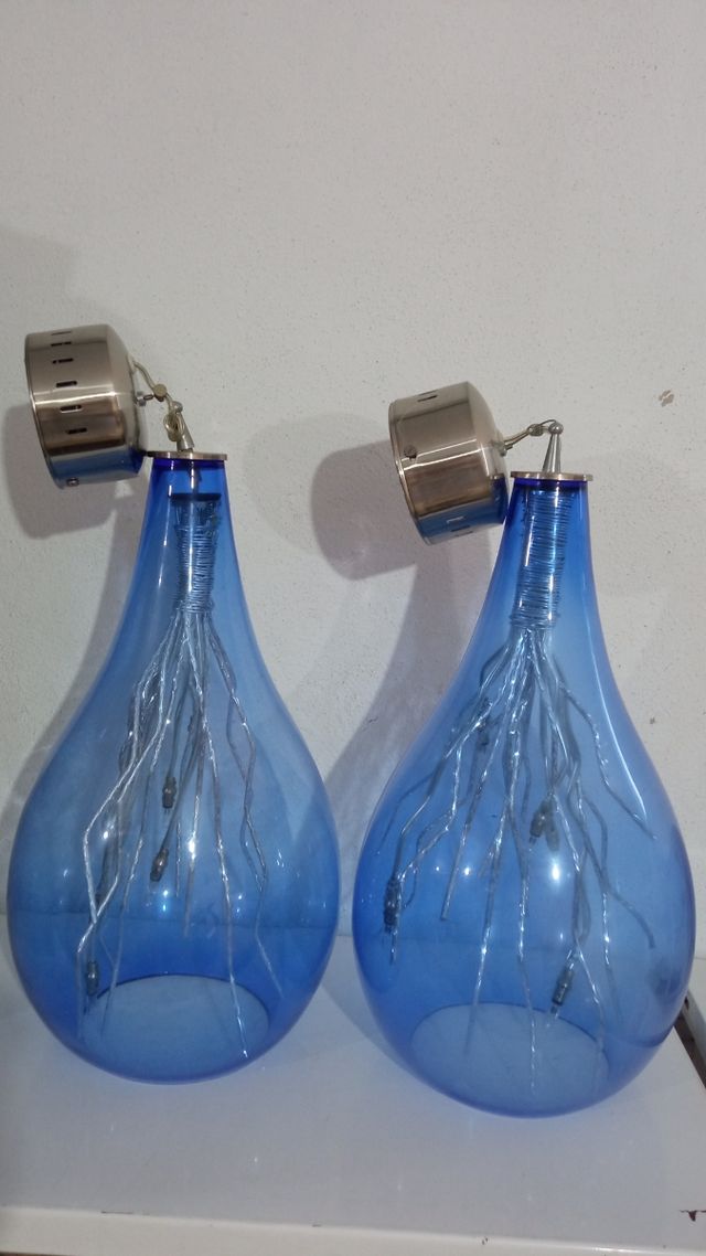 2 lampade in cristallo blu con lampadine