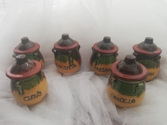 Juego 6 tarros pequeños especias cerámica