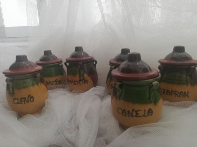 Juego 6 tarros pequeños especias cerámica