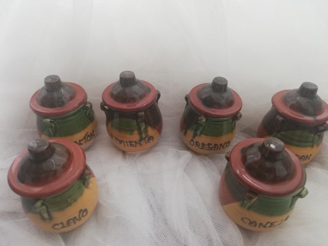 Juego 6 tarros pequeños especias cerámica