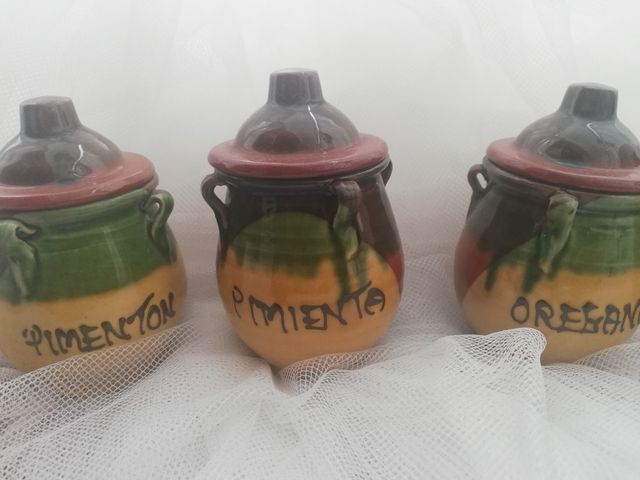 Juego 6 tarros pequeños especias cerámica