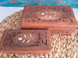 Cajas madera tallada nácar - 2 uds