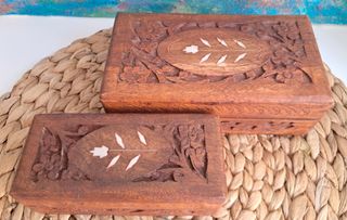 Cajas madera tallada nácar - 2 uds