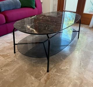 Tavolino caffè ovale marmo vetro