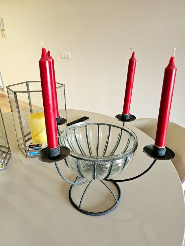 Candelero 3 velas + cuenco cristal