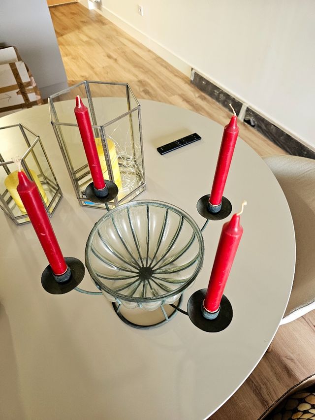 Candelero 3 velas + cuenco cristal