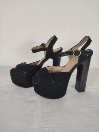 Sandali Campbell neri con zeppa