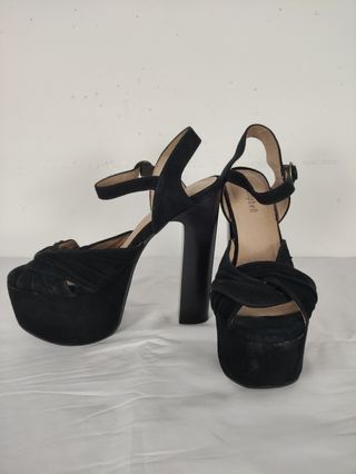 Sandali Campbell neri con zeppa