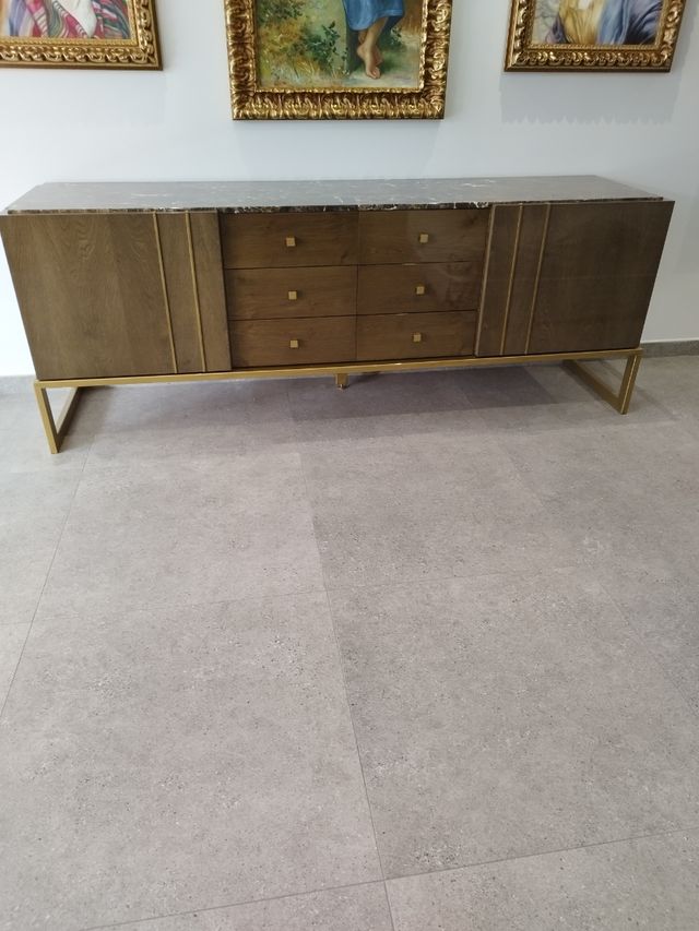 Aparador madera, mármol y metal dorado