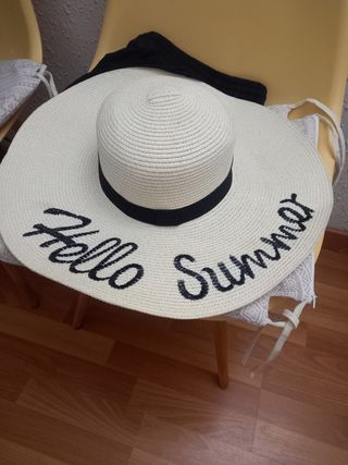 Sombrero playero blanco - Hello Summer