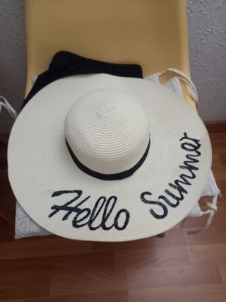 Sombrero playero blanco - Hello Summer