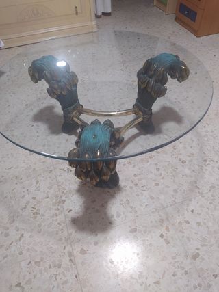 Mesa centro cristal dorada y verde