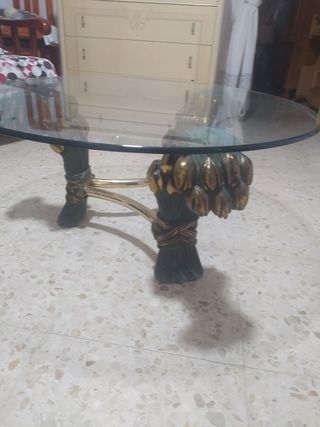 Mesa centro cristal dorada y verde