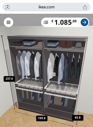 Armario PAX Ikea con espejo 2 metros