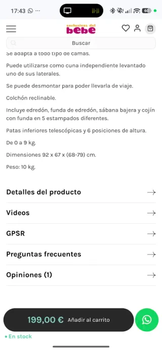 Cuna colecho Jane - Impecable