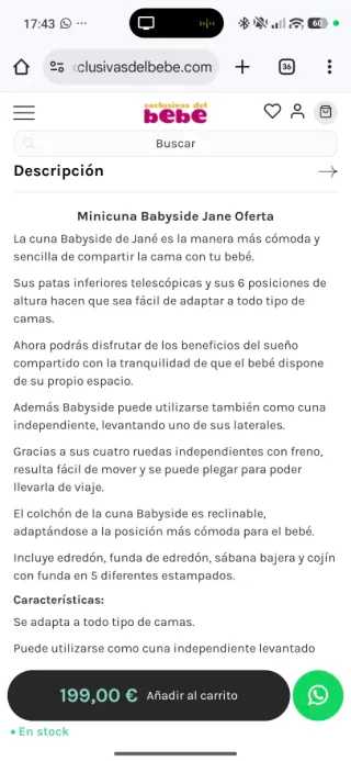Cuna colecho Jane - Impecable