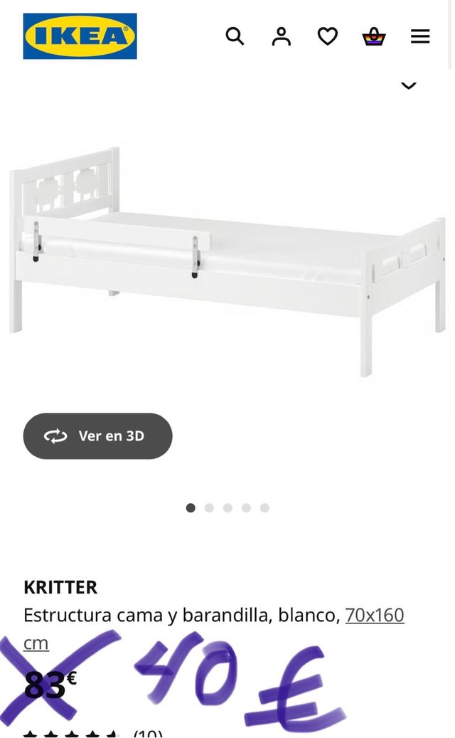 Cama infantil IKEA KRITTER c/barrera