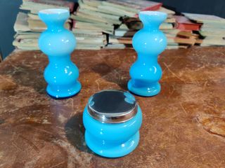Set tocador vintage opalina azul
