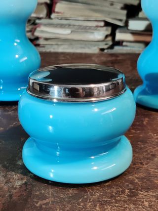 Set tocador vintage opalina azul