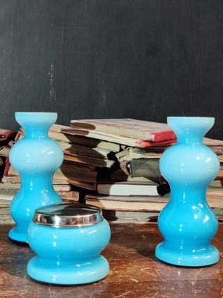 Set tocador vintage opalina azul