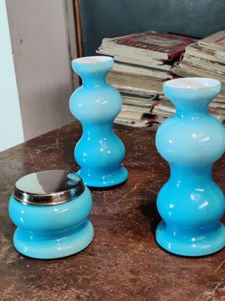 Set tocador vintage opalina azul
