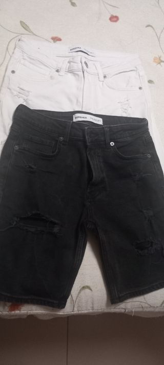 Bermudas Bershka rotos (S) blancas y negras