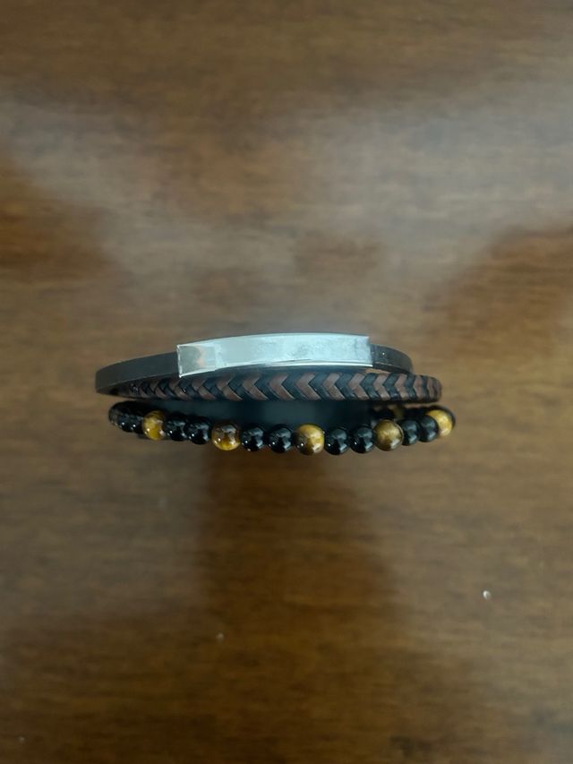 Pulsera cuero marrón y negra - Acero