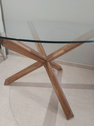 Mesa cristal redonda - roble